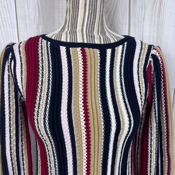 Marie Oliver Knit Sweater Striped Ribbed Cuffs Boat Neck Multi-Color Size Small - Picture 4 of 15